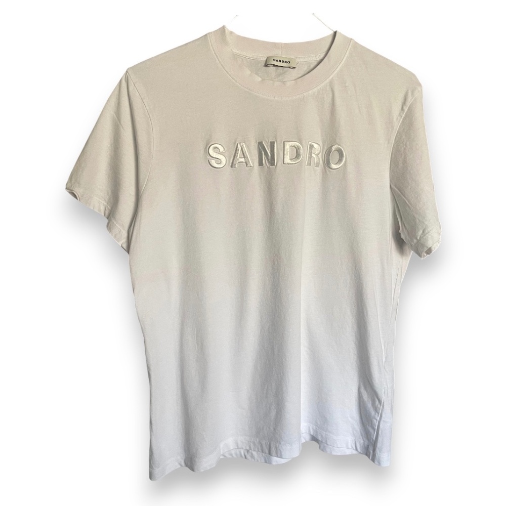 Sandro White Embroidered Logo Short Sleeve Tee